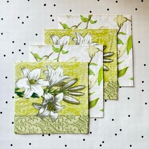 💚 Decoupage 💚 set of 4 napkins DIY Floral Green White Lilly Lillie’s